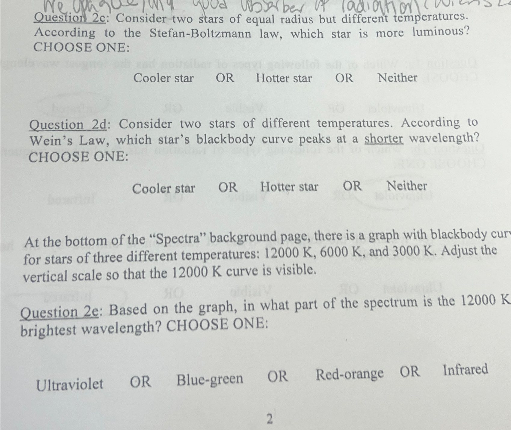 Question 2c ﻿: Consider two stars of equal radius but | Chegg.com