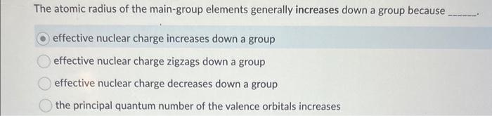 Solved The atomic radius of the main-group elements | Chegg.com