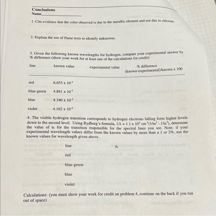 flame test experiment answer key