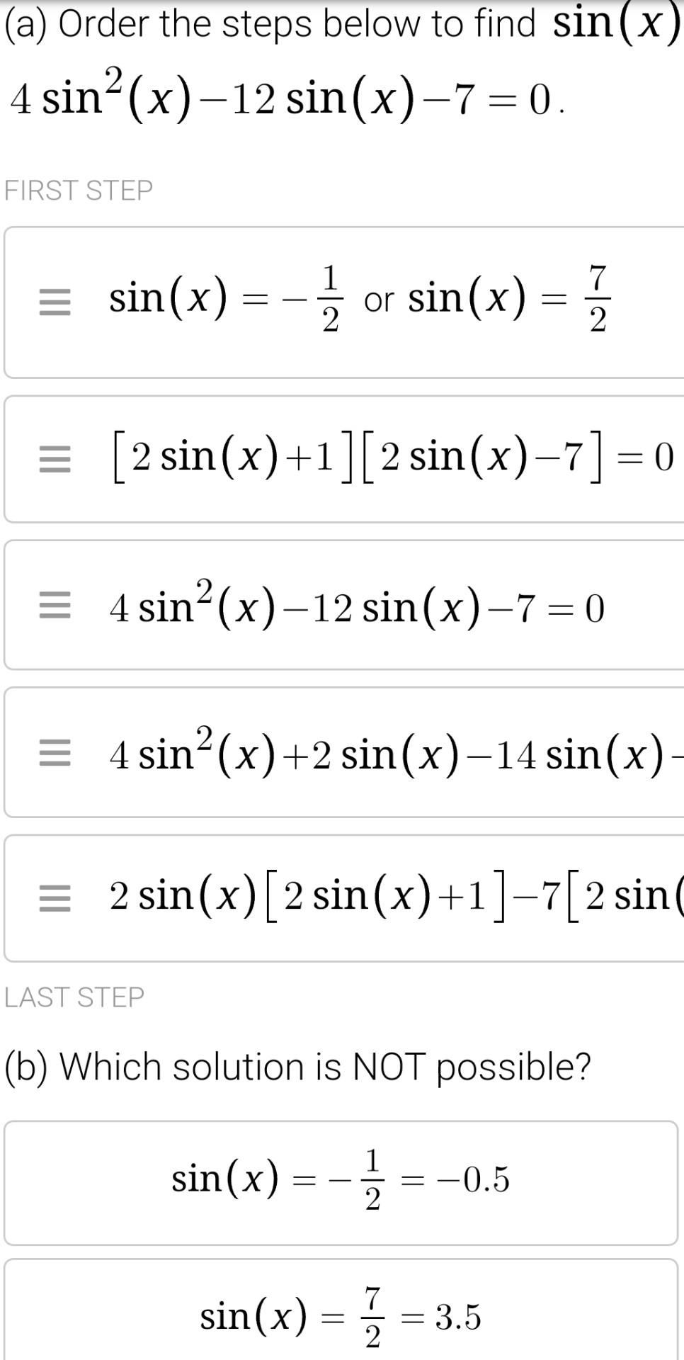 solved-a-order-the-steps-below-to-find-sin-x-chegg