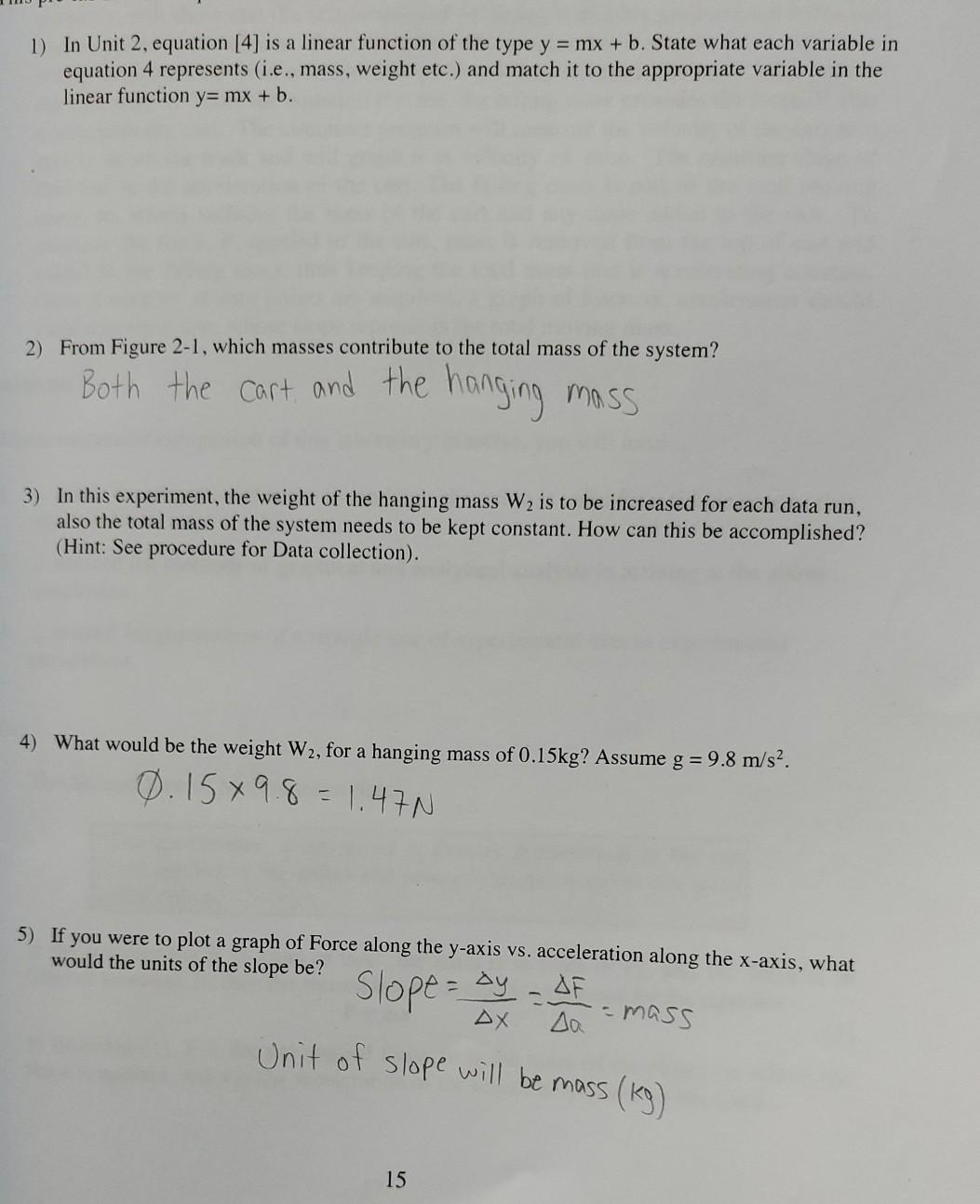 Solved 1) In Unit 2, equation [4] is a linear function of | Chegg.com