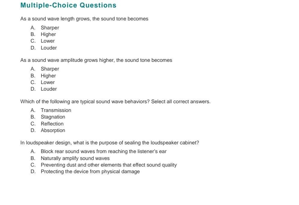 Multiple-Choice Questions As a sound wave length | Chegg.com
