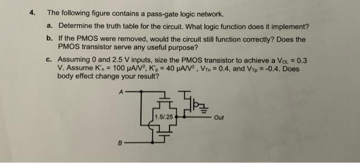 Solved 4. The following figure contains a pass-gate logic | Chegg.com