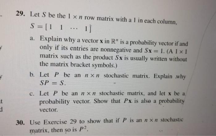 Solved 29. Let S be the 1×n row matrix with a 1 in each | Chegg.com