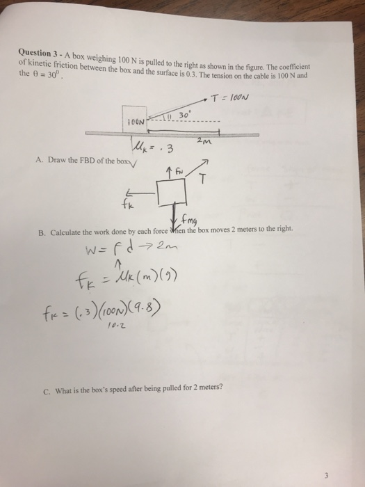 Solved Question 3 - A box weighing 100 N is pulled to the | Chegg.com