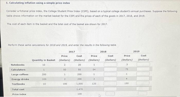 Solved 1. Calculating Inflation Using A Simple Price Index | Chegg.com