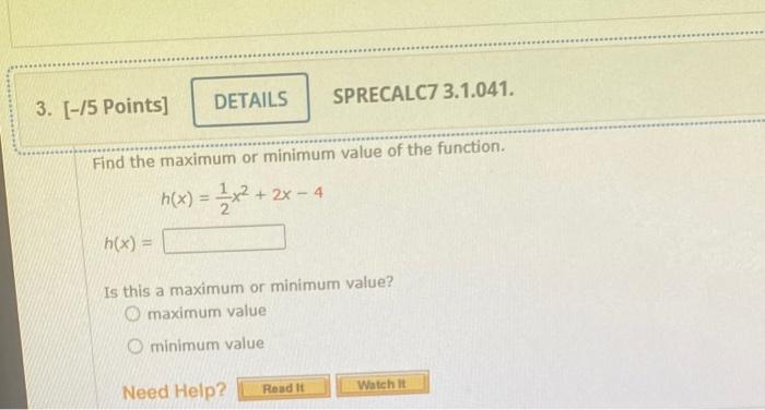 minimum and maximum value of a function formula