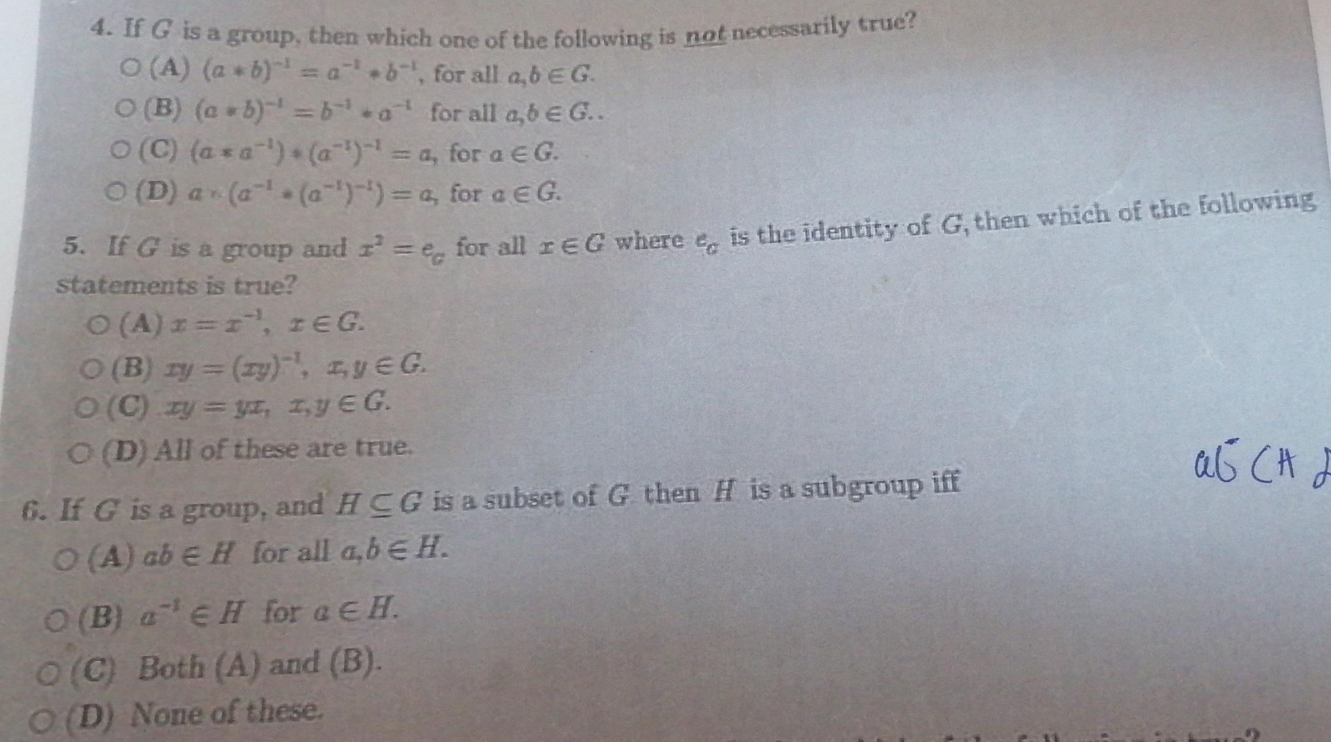 Solved 4. If G Is A Group, Then Which One Of The Following | Chegg.com