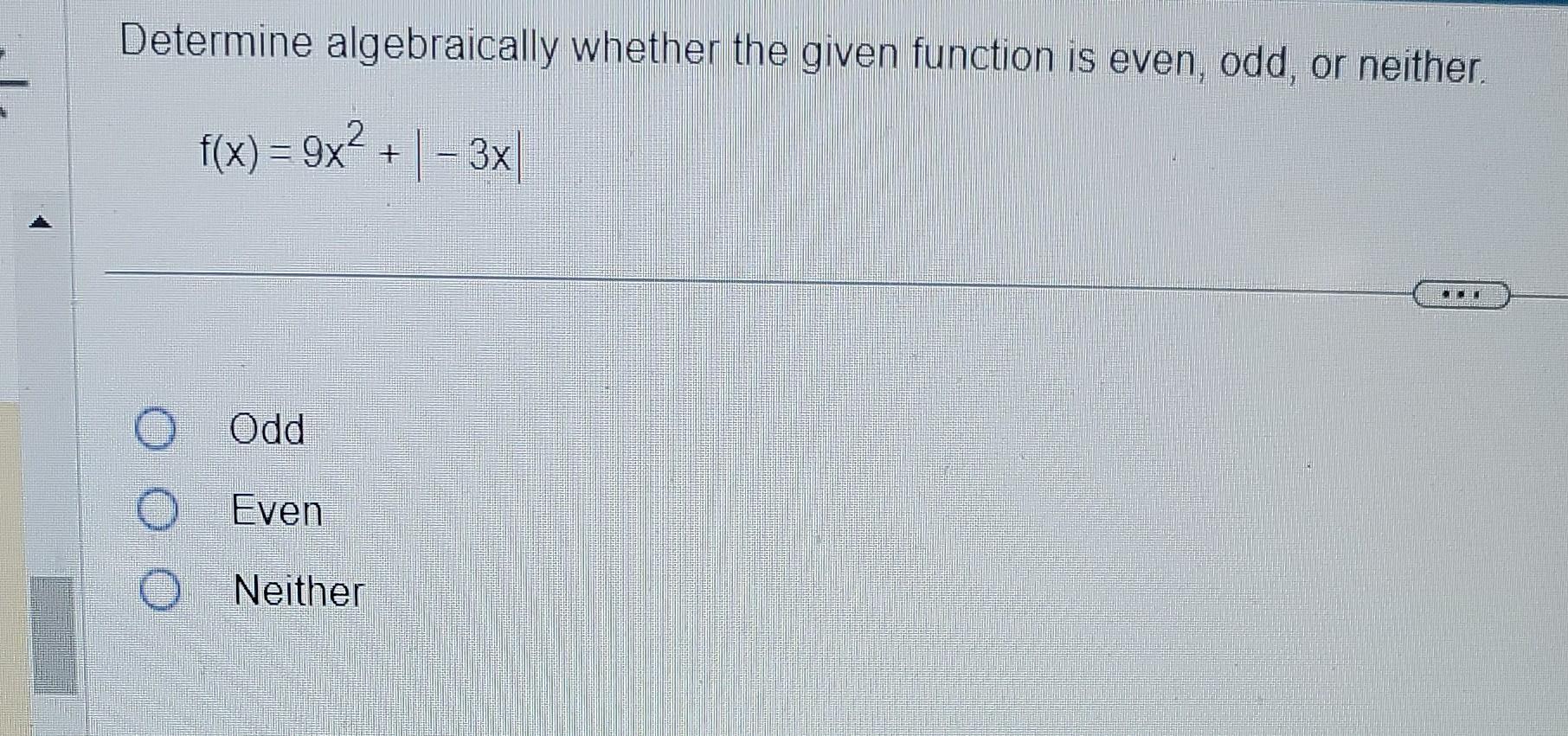 Solved Determine Algebraically Whether The Given Function Is | Chegg.com