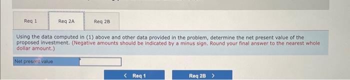 Using the data computed in (1) above and other data provided in the problem, determine the net present value of the proposed 