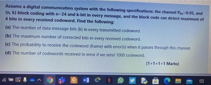 Solved Assume a digital communication system with the | Chegg.com