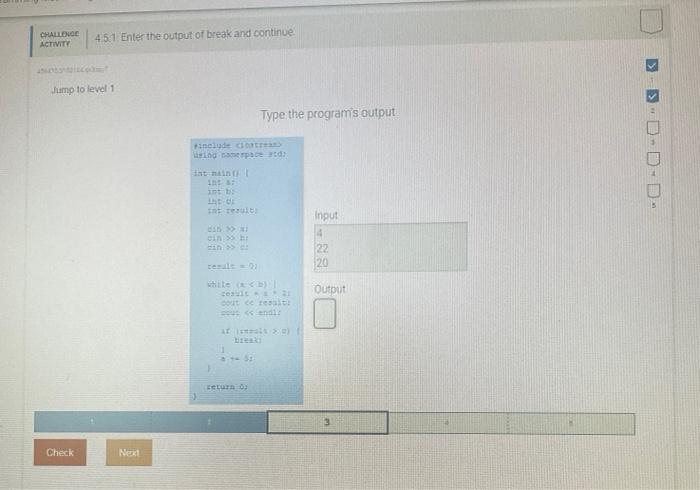 Solved Type the program's output Sump to level 1 Type the | Chegg.com