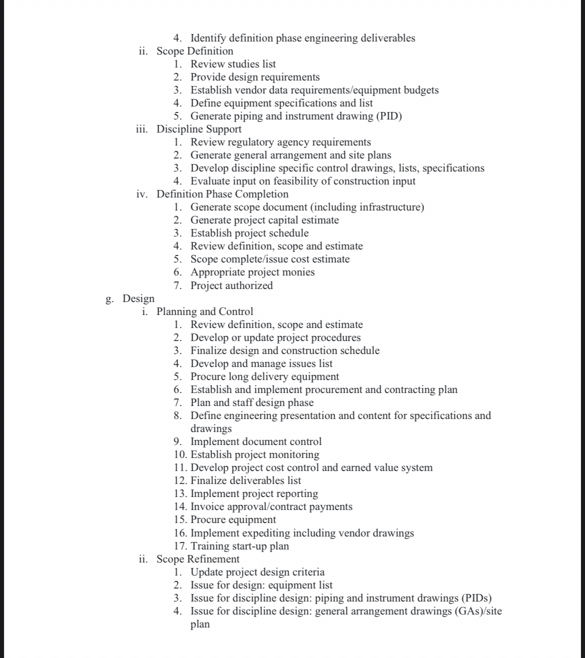 Identify definition phase engineering deliverablesii.