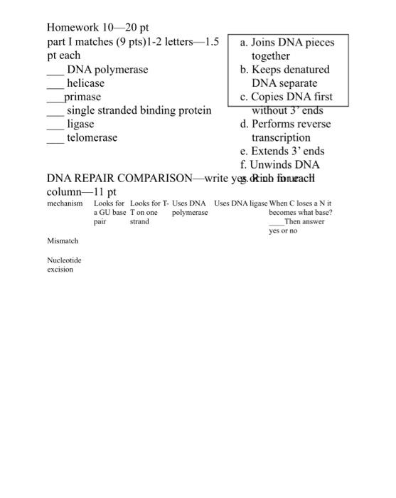 Solved Homework 10-20 pt part I matches ( 9 pts) 1-2 | Chegg.com