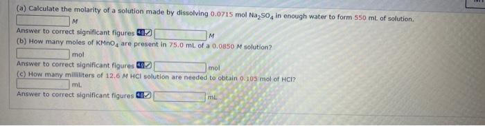 Solved A Calculate The Molarity Of A Solution Made By Chegg Com   Image