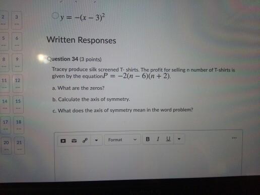 Solved 2 3 y = -(x - 3)2 5 6 Written Responses 8 9 Question | Chegg.com