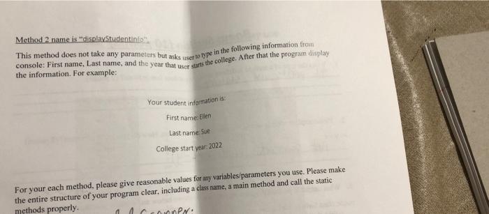 Solved Method 2 name is "displayStudentinio" This method | Chegg.com