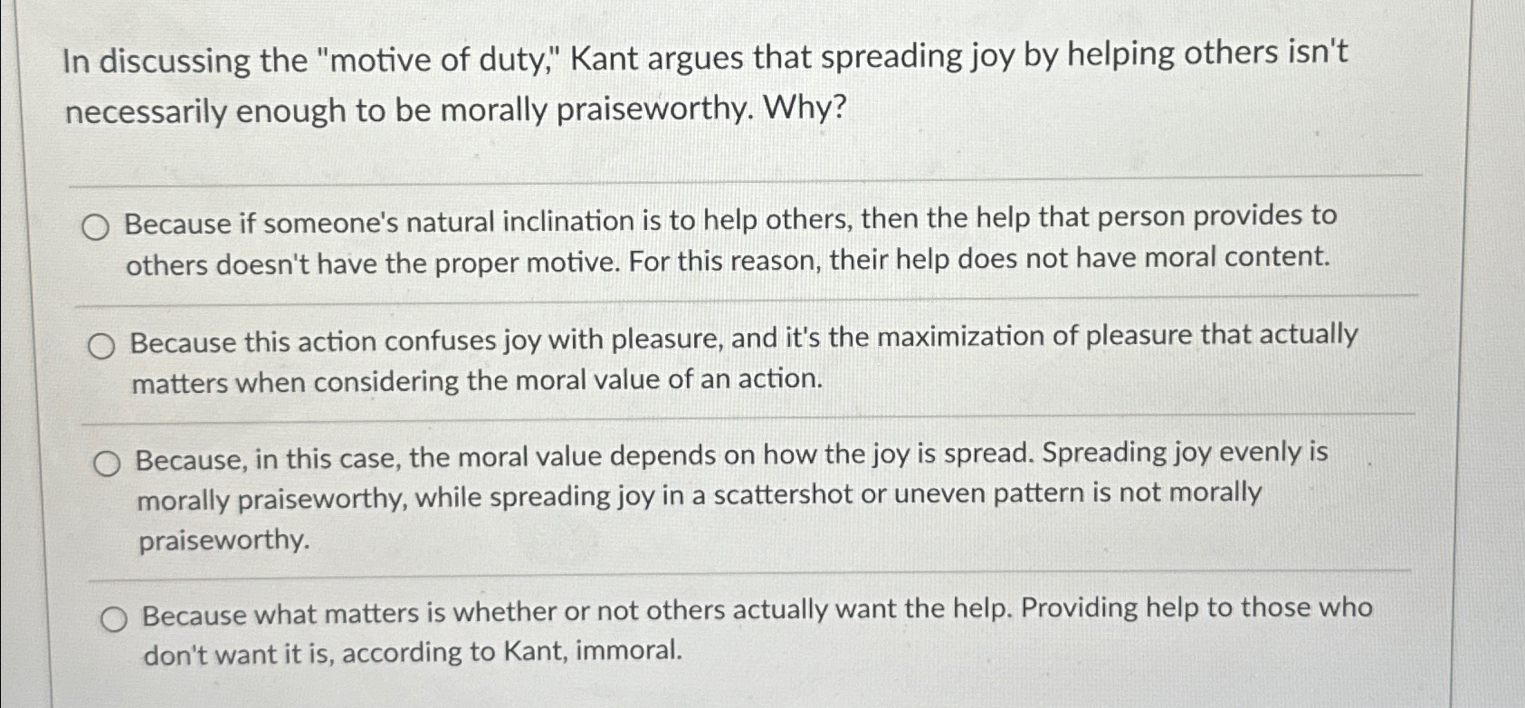 Solved In discussing the "motive of duty," Kant argues that | Chegg.com