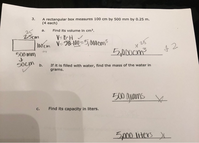 Solved 3 A A Rectangular Box Measures 100 Cm By 500 Mm By Chegg Com