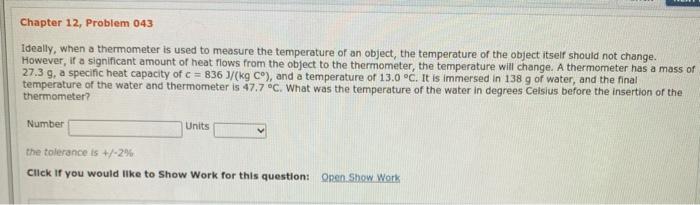 Solved Chapter 12, Problem 043 Ideally, when a thermometer | Chegg.com