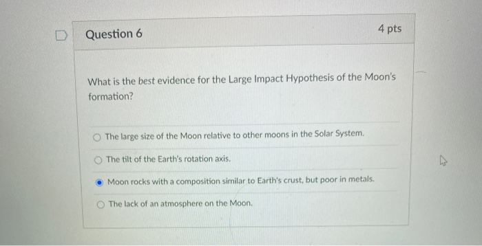 large impact hypothesis explain the moon's lack of iron