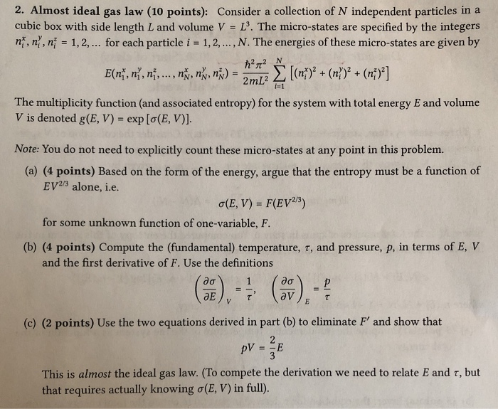 2 Almost Ideal Gas Law 10 Points Consider A Co Chegg Com