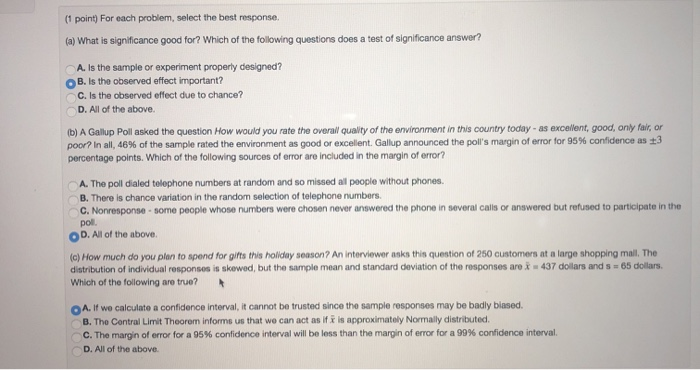 Solved (1 point) For each problem, select the best response. | Chegg.com