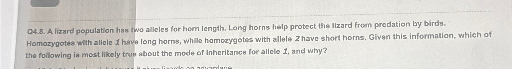 Solved Q4.8. ﻿A lizard population has two alleles for horn | Chegg.com