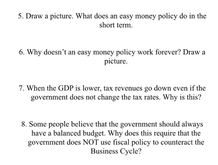 Solved 5. Draw a picture. What does an easy money policy do | Chegg.com