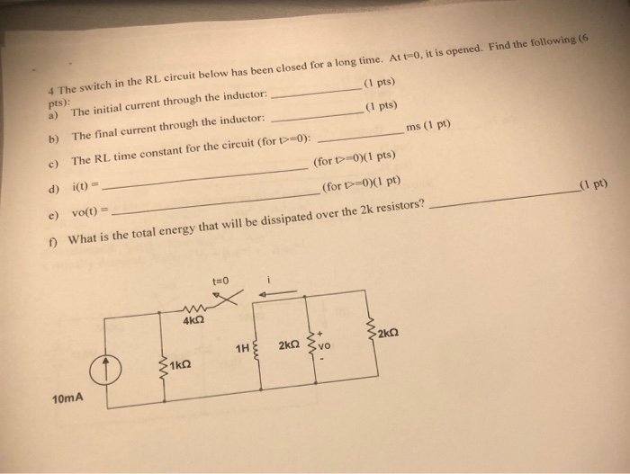Solved 4 The switch in the RL circuit below has been closed | Chegg.com