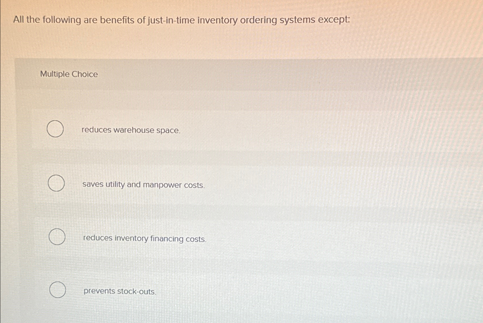 Solved all the following are benefits of just in time chegg