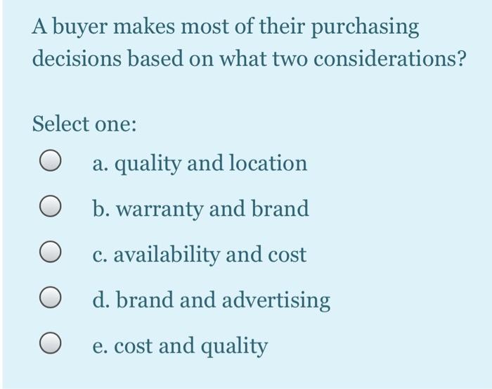 Solved A Buyer Makes Most Of Their Purchasing Decisions | Chegg.com