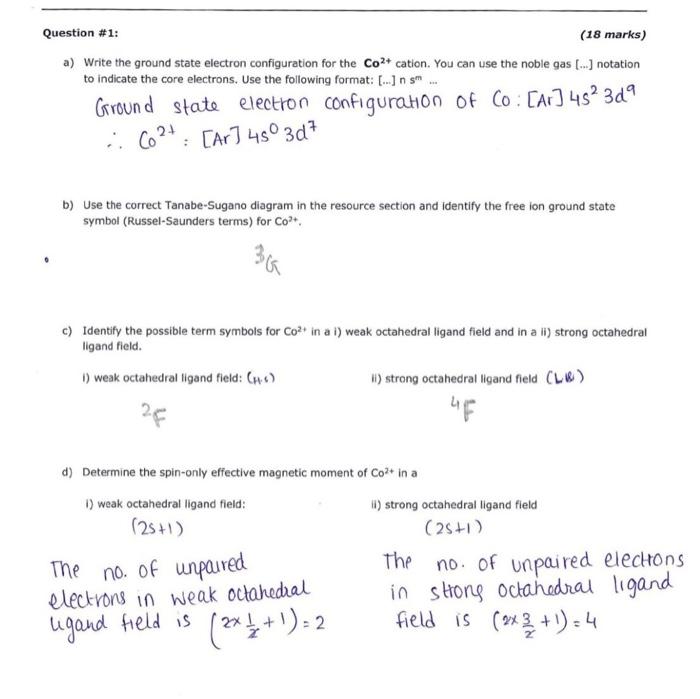 Solved a) Write the ground state electron configuration for | Chegg.com