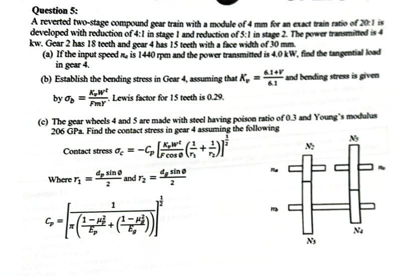 Solved Question 5: A Reverted Two-stage Compound Gear Train | Chegg.com