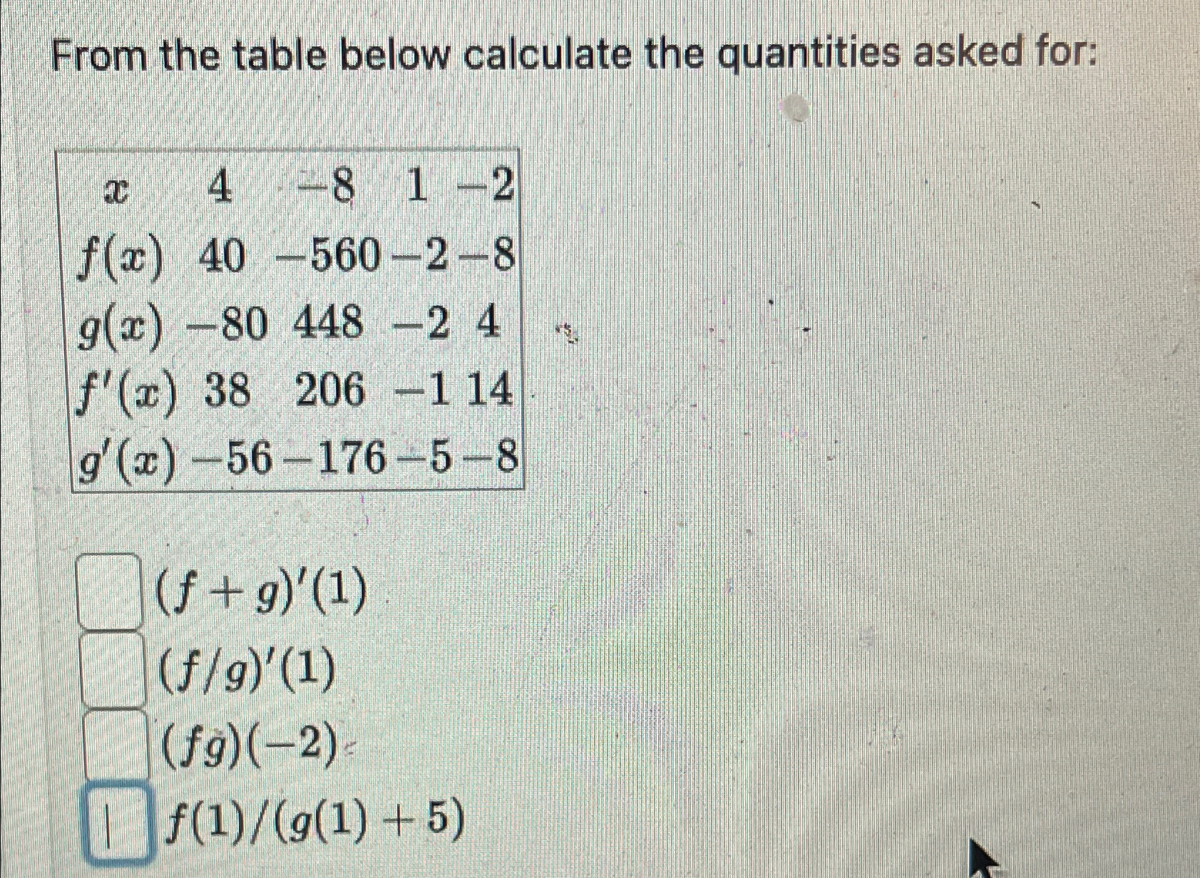 Solved From the table below calculate the quantities asked | Chegg.com