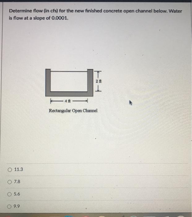 Solved Determine flow (in cfs) for the new finished concrete | Chegg.com