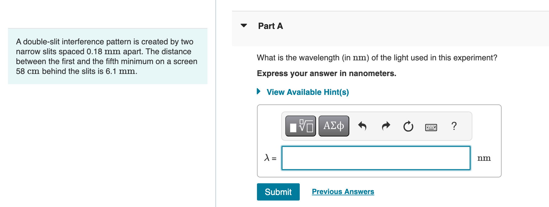 Solved A double-slit interference pattern is created by | Chegg.com