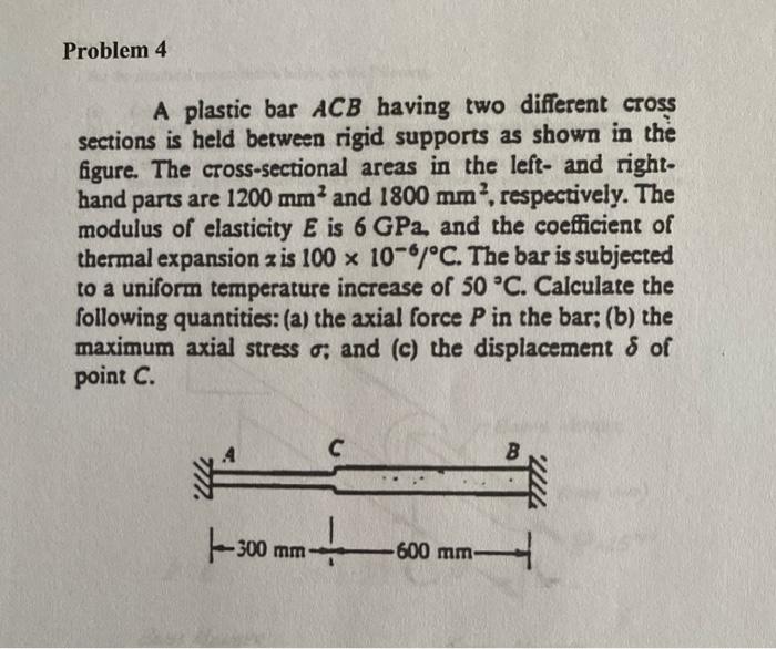 Solved Problem 4 A plastic bar ACB having two different