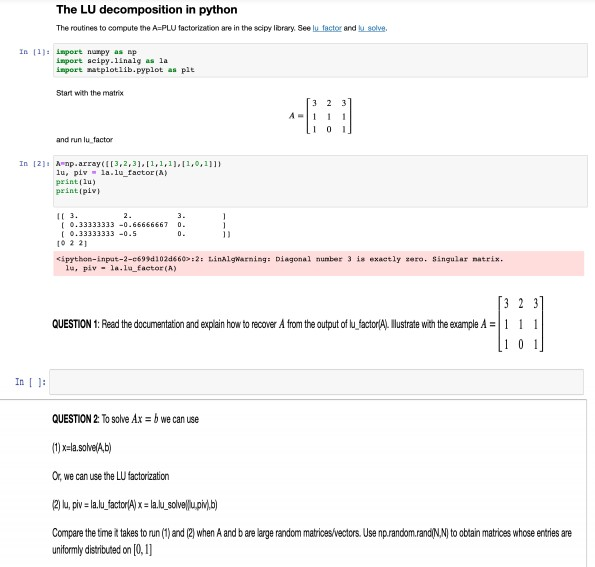Solved The LU decomposition in python The routines to | Chegg.com