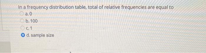 Solved In a frequency distribution table, total of relative | Chegg.com