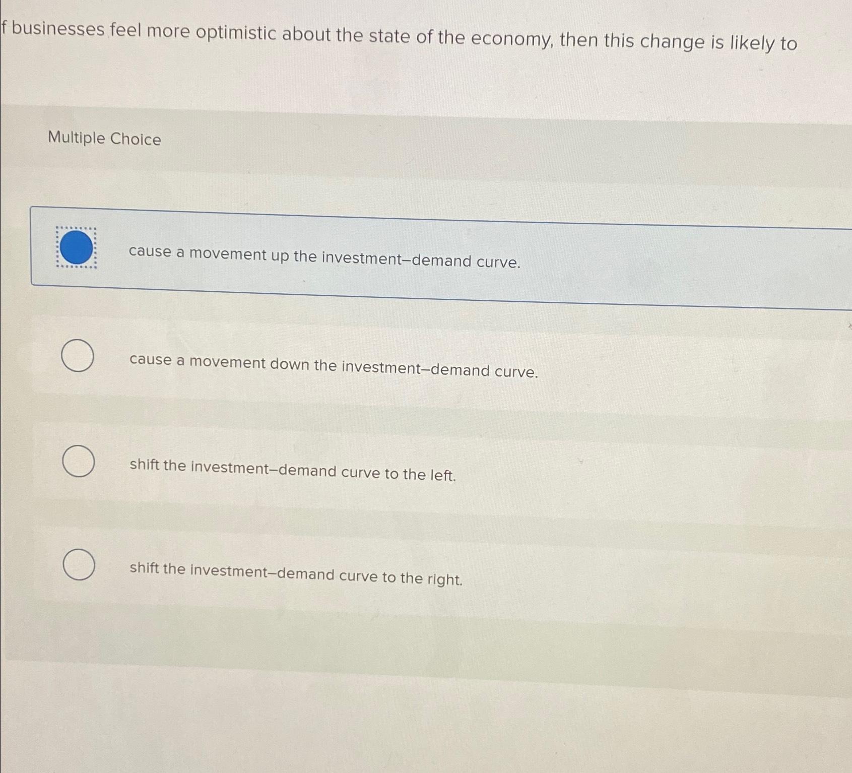 Solved f businesses feel more optimistic about the state of | Chegg.com