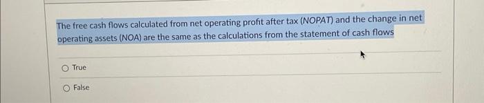 Solved The free cash flows calculated from net operating | Chegg.com