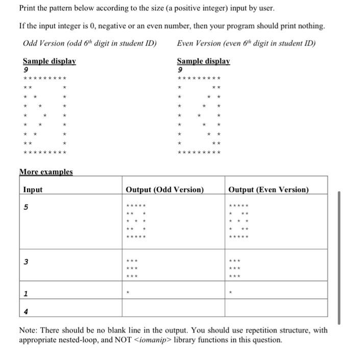 Solved Print the pattern below according to the size (a | Chegg.com