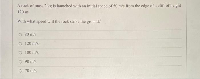 Solved A rock of mass 2 kg is launched with an initial speed | Chegg.com