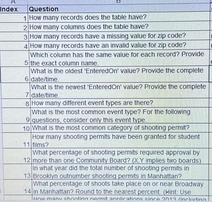 Index Question 1 How many records does the table | Chegg.com