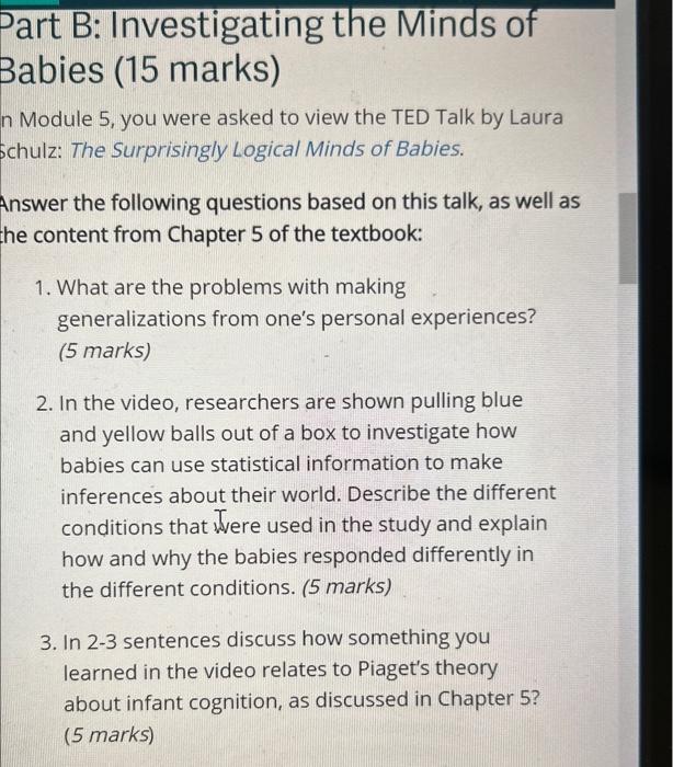 Solved Part B Investigating the Minds of Babies 15 marks