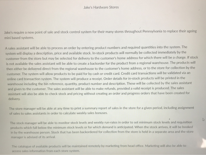 Solved Jake's Hardware Stores Jake's require a new point of