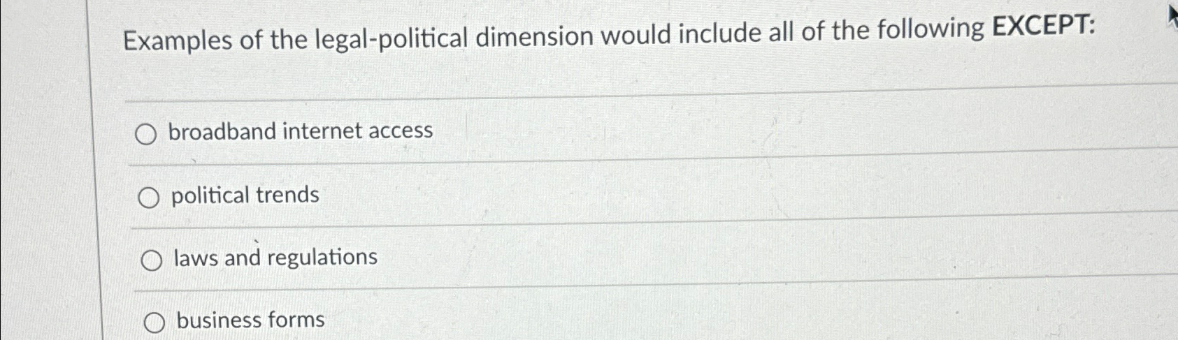 Solved Examples Of The Legal-political Dimension Would | Chegg.com