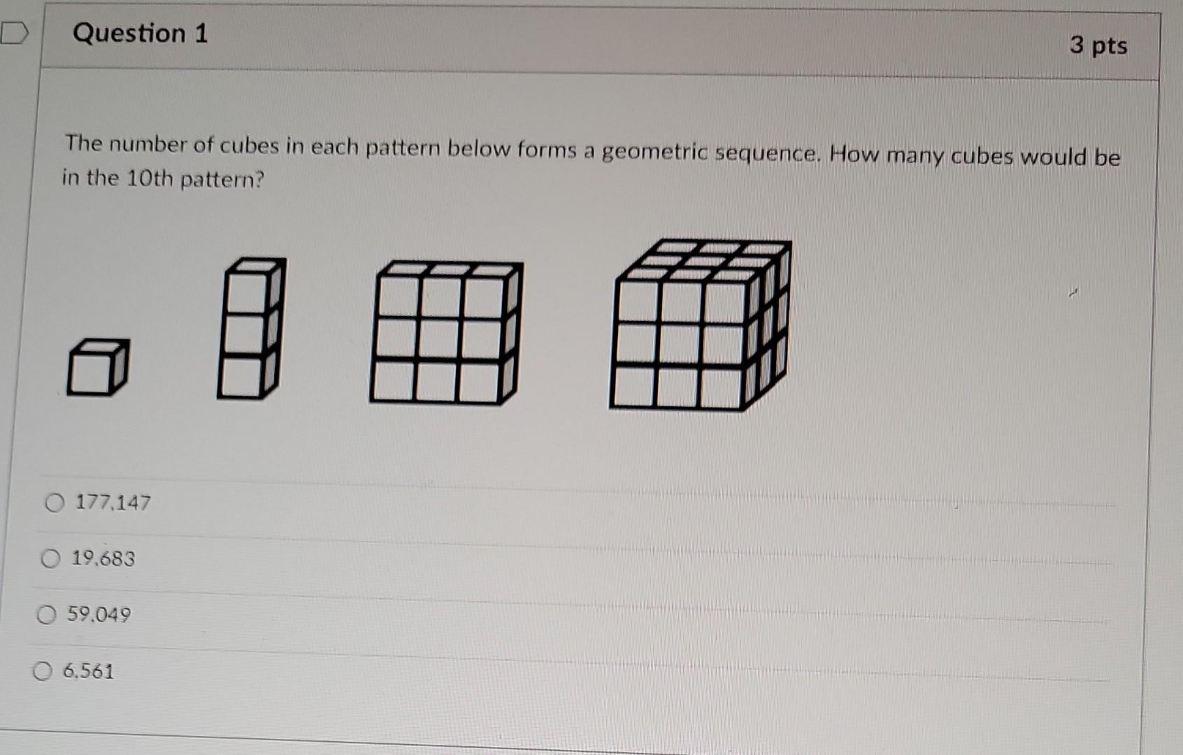 Solved The number of cubes in each pattern below forms a | Chegg.com
