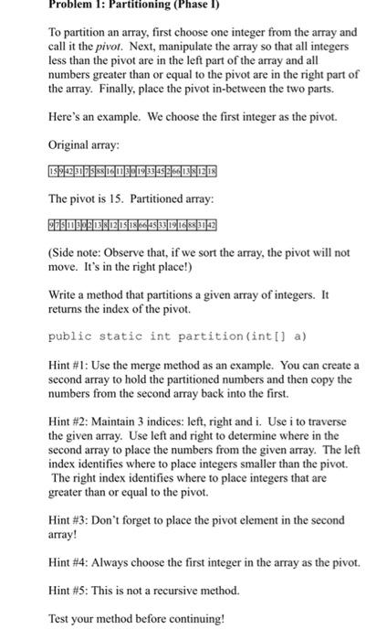 Solved Problem 1: Partitioning (Phase 1) To partition an | Chegg.com